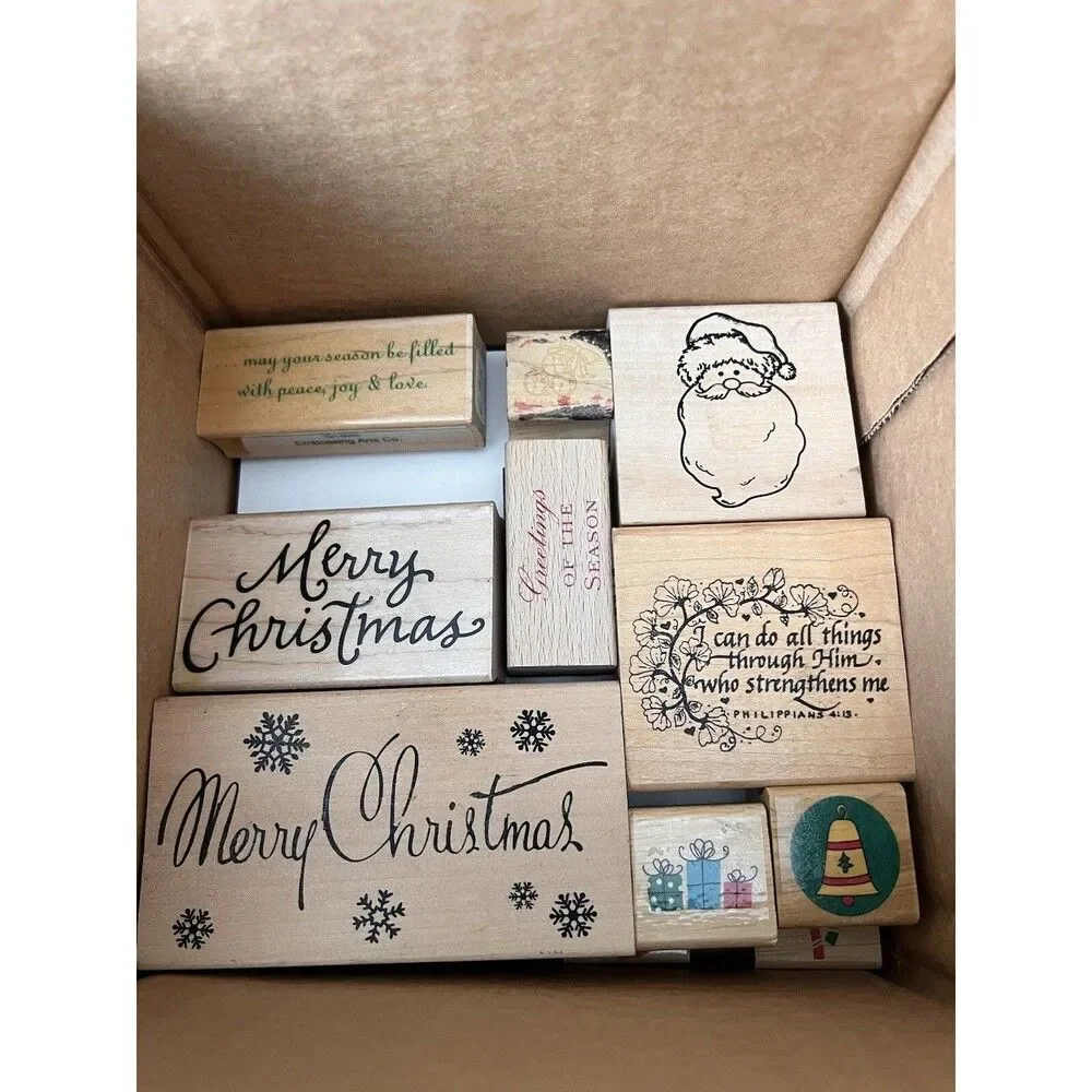 25 Beautiful Christmas Wooden Rubber Stamp Lot Art Vintage Large Craft Scrapbook